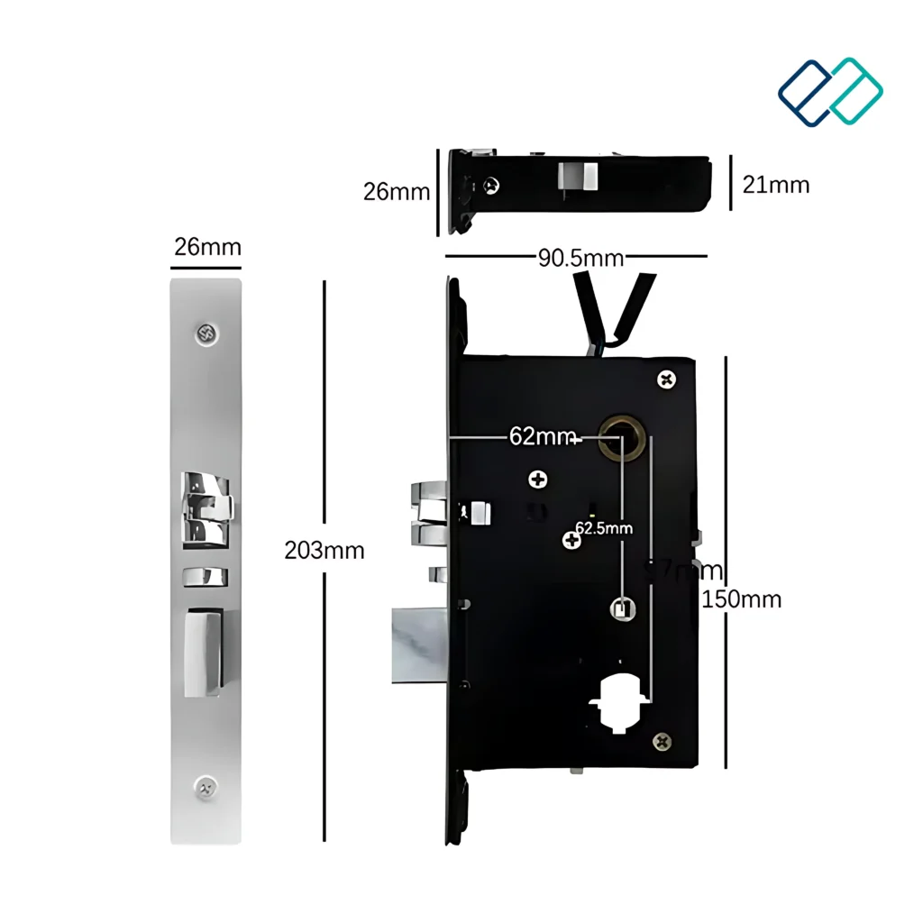 rfid hotel door lock installation image with dimension