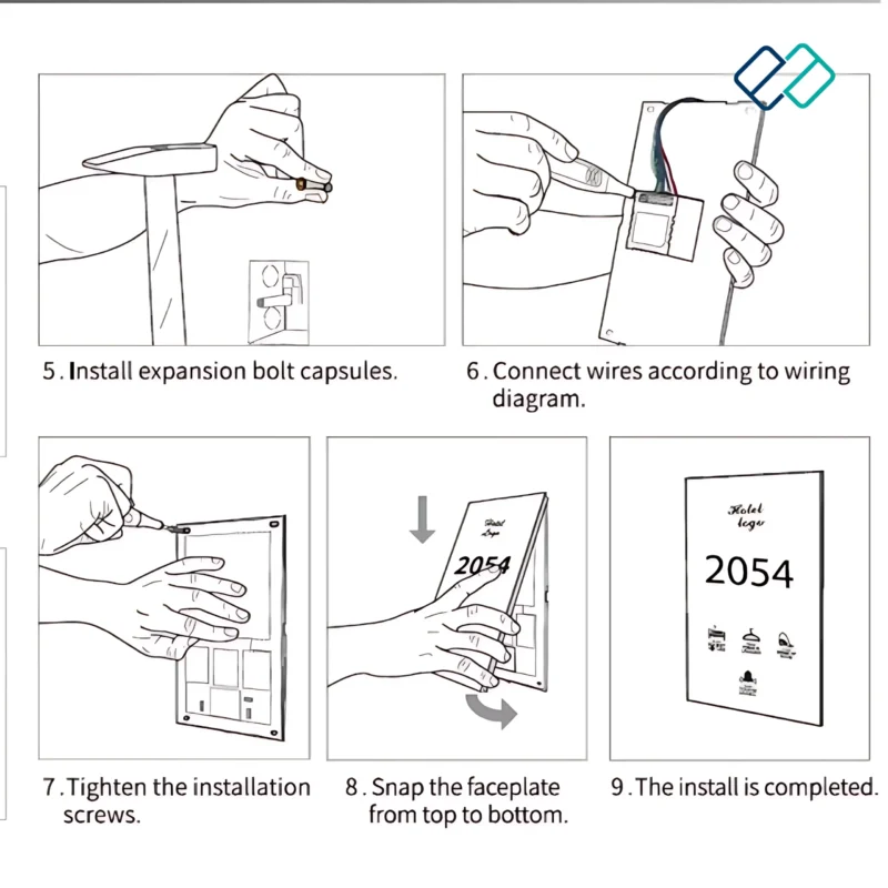 Customized Hotel Guest Room LED Touch Doorbell and Doorplate Room door numbers installation detail