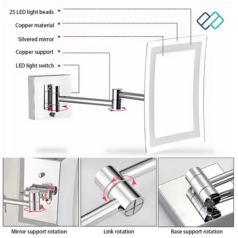 Square Magnifying Mirror Wall Mounted detail