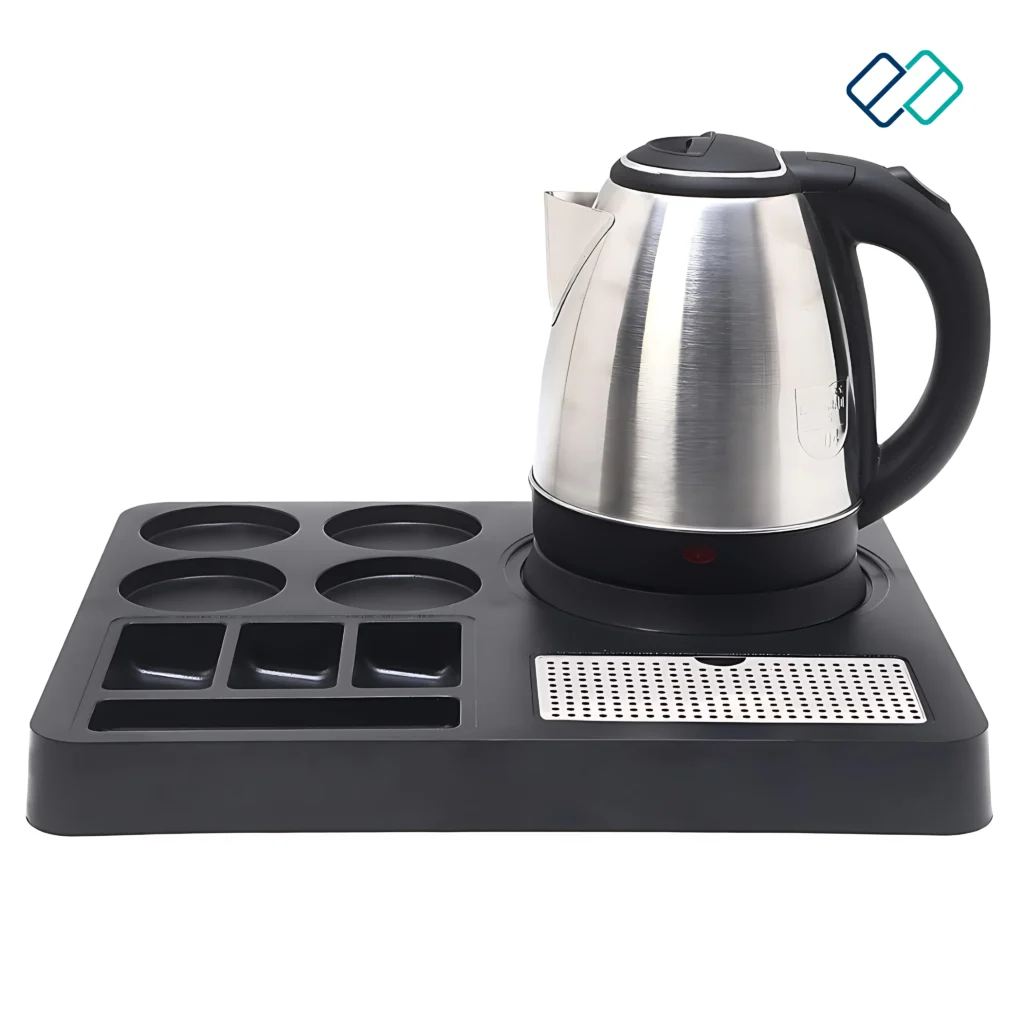 Tray For Electric Kettle, Made of ABS Plastic, Square, Black image with kettle