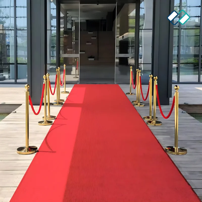 Stainless Steel Q manager with Red Velvet Rope in golden color in entrance