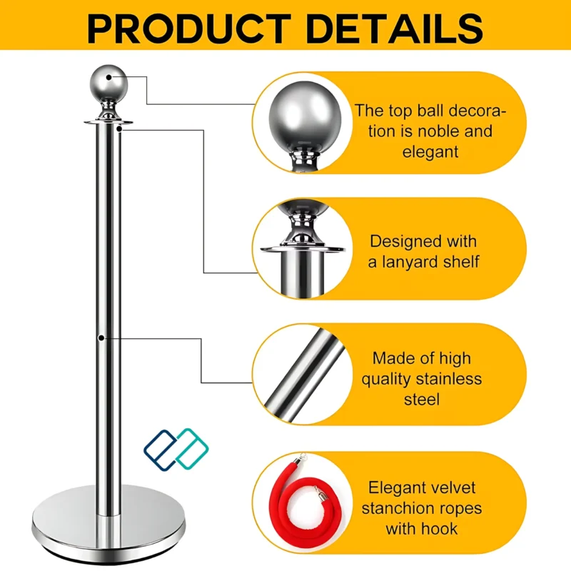 Stainless Steel Q manager with Red Velvet Rope in silver color product details