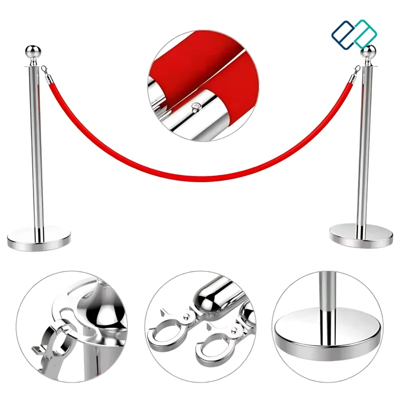 Stainless Steel Q manager with Red Velvet Rope in silver color detail image