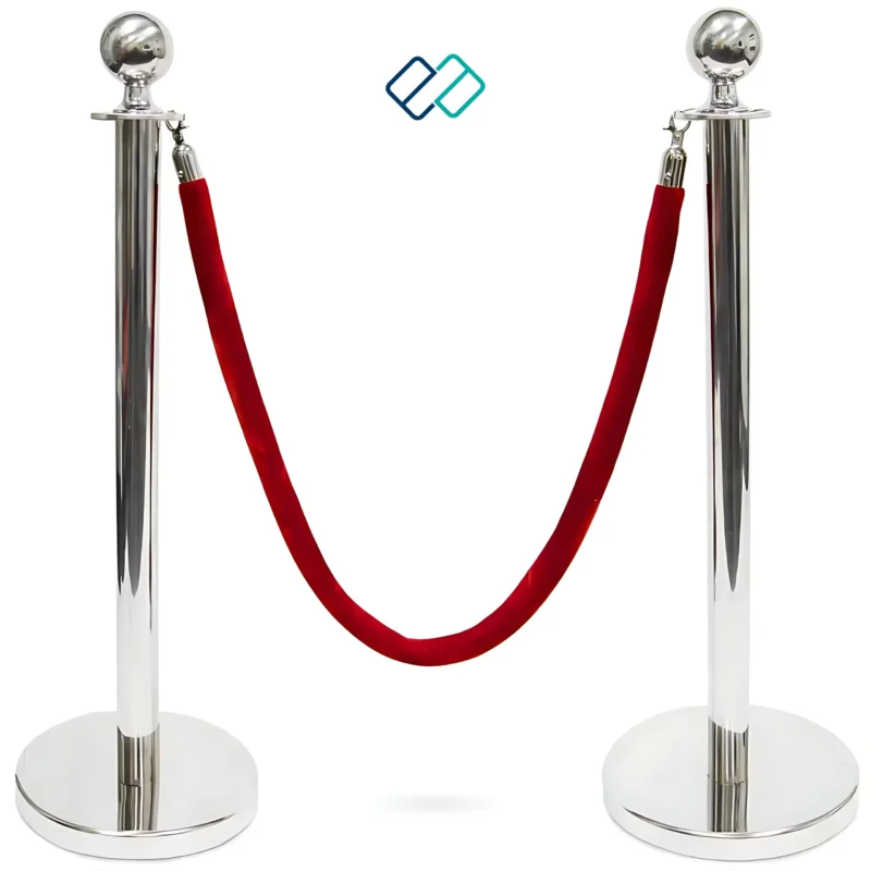 Stainless Steel Q manager with Red Velvet Rope in Silver color