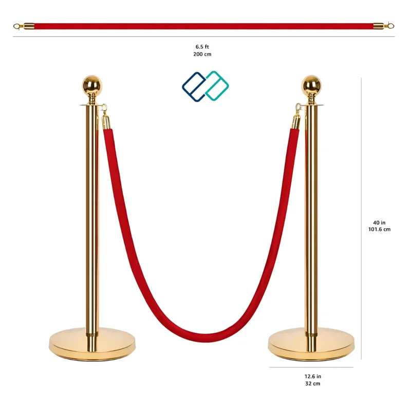 Stainless Steel Q manager with Red Velvet Rope in Golden color dimension