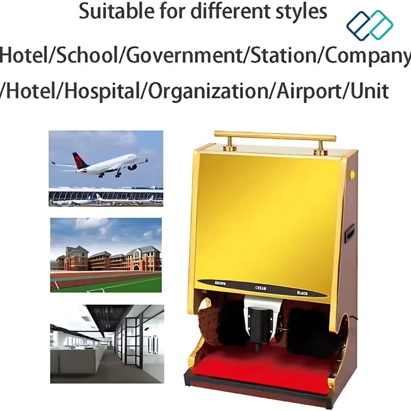 Stainless Steel Automatic Shoe Polisher for Hotels, Shopping Malls, Commercial Buildings, Villas, Banks golden color image where used