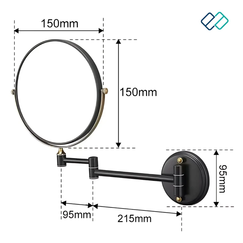 Magnifying Mirror Wall- Mounted black color size guide