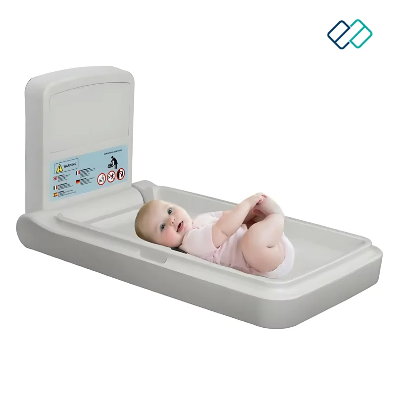 Commercial Wall Mounted Horizontal Baby Diaper Changing Station with baby