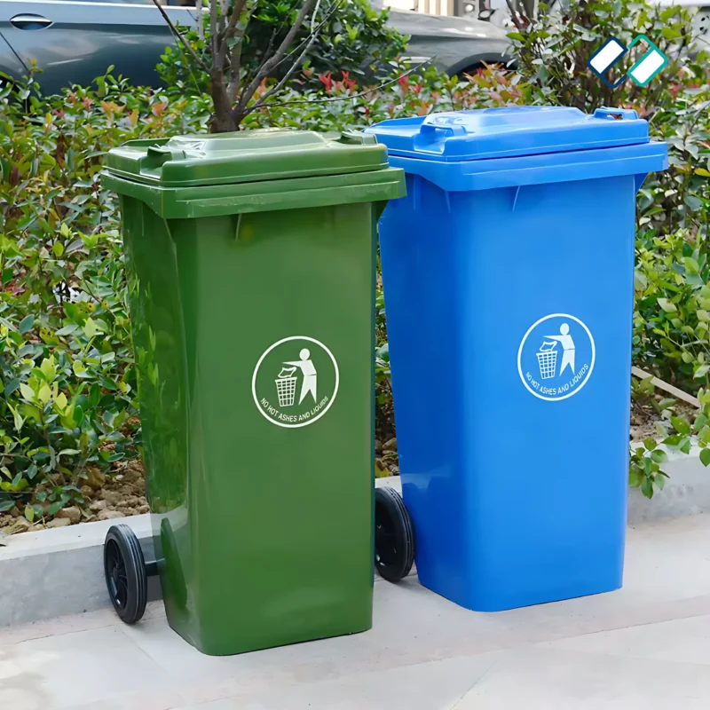 Wheel Waste Dustbin blue green colour