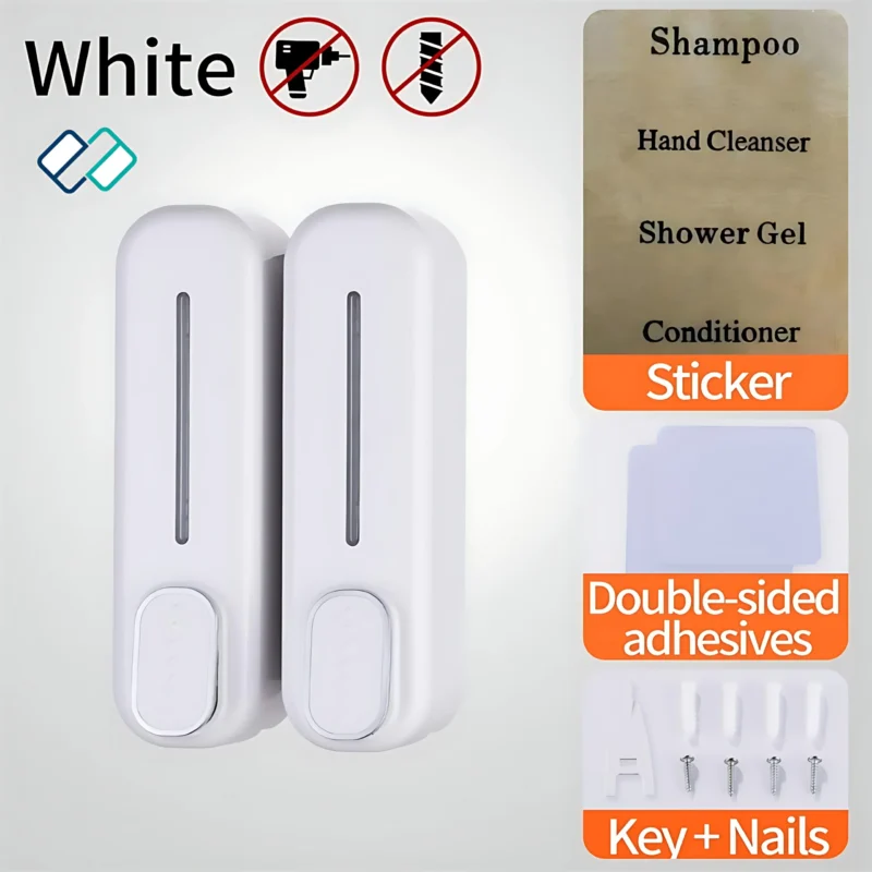 Hand Soap Dispenser Wall Mounted white set of 2