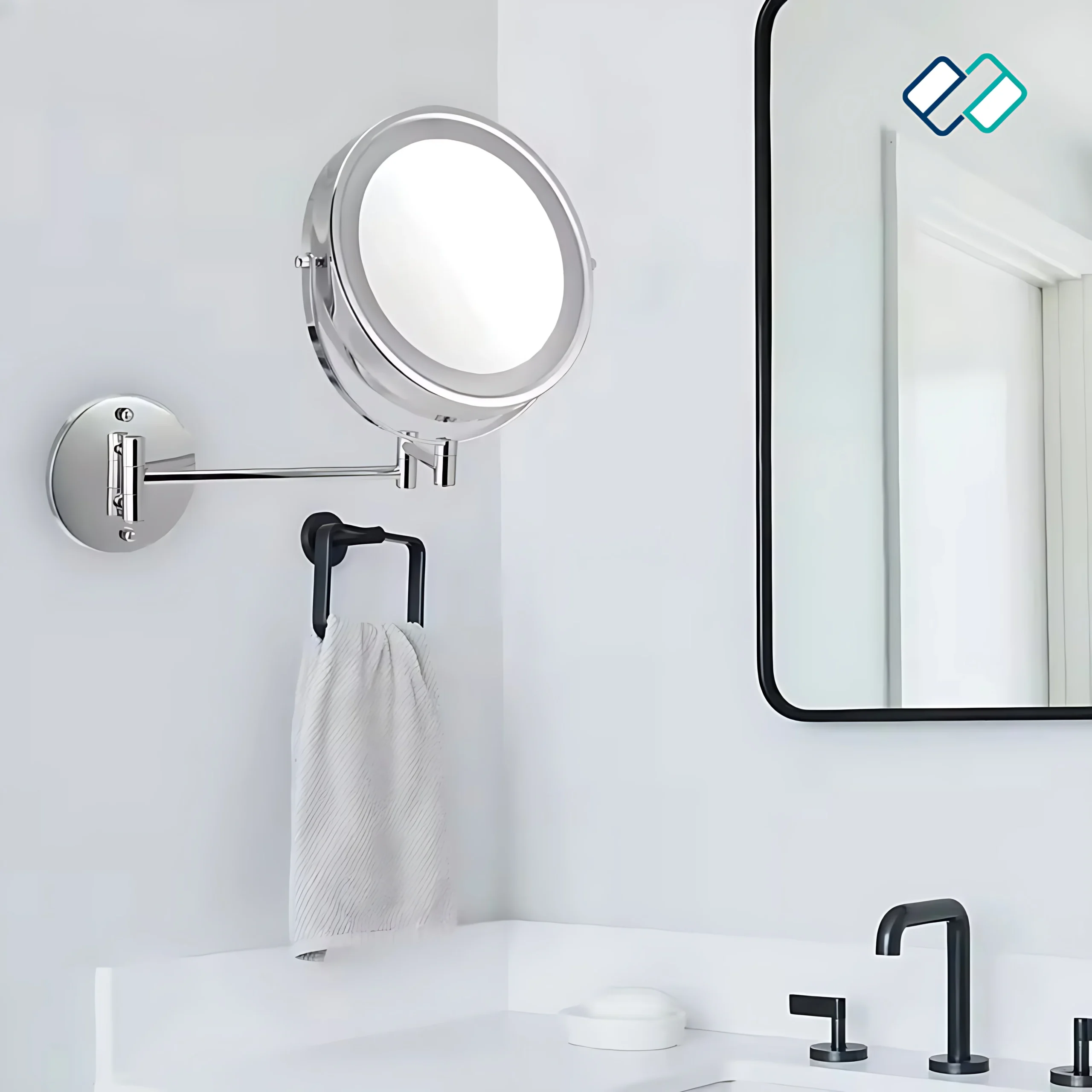 Led Magnifying Mirror Wall Mounted Mirror silver colour in bathroom