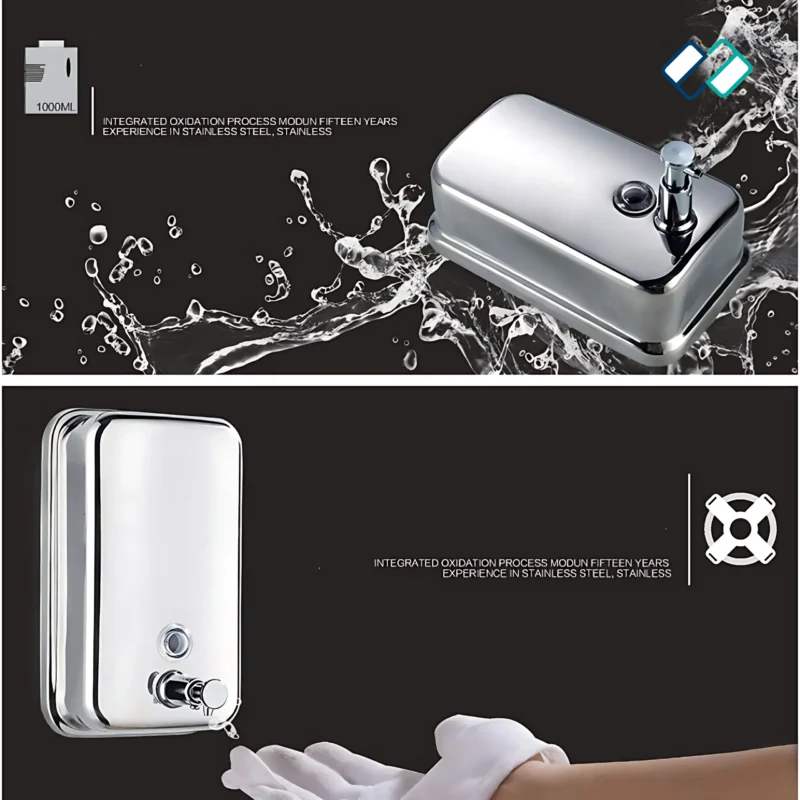 Stainless Steel luxury soap dispenser wall mounted available in 500,800,1000ml details