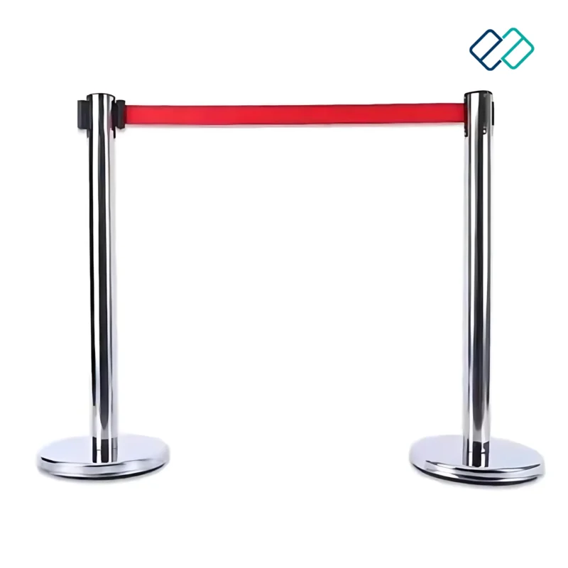 Retractable Belt Q manager Stand in Silver Color