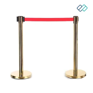 Retractable Belt Q manager Stand in Golden Color