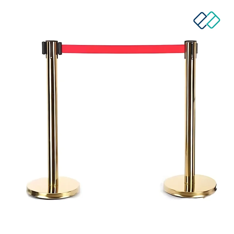 Retractable Belt Q manager Stand in Golden Color