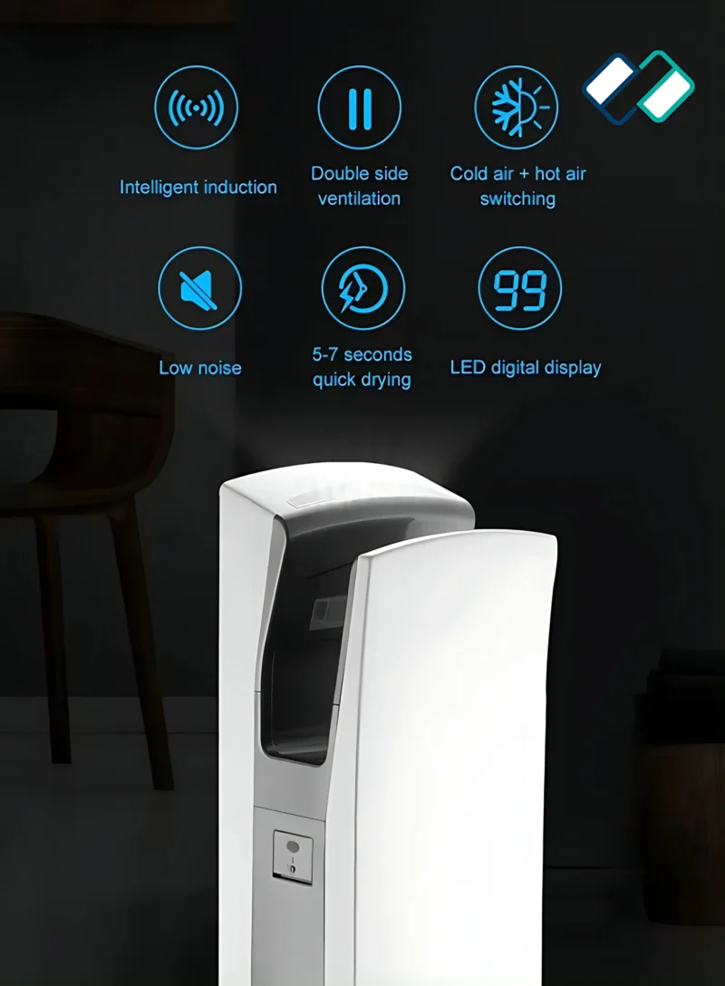 Commercial High-Speed Jet Air Hand Dryer white color details image