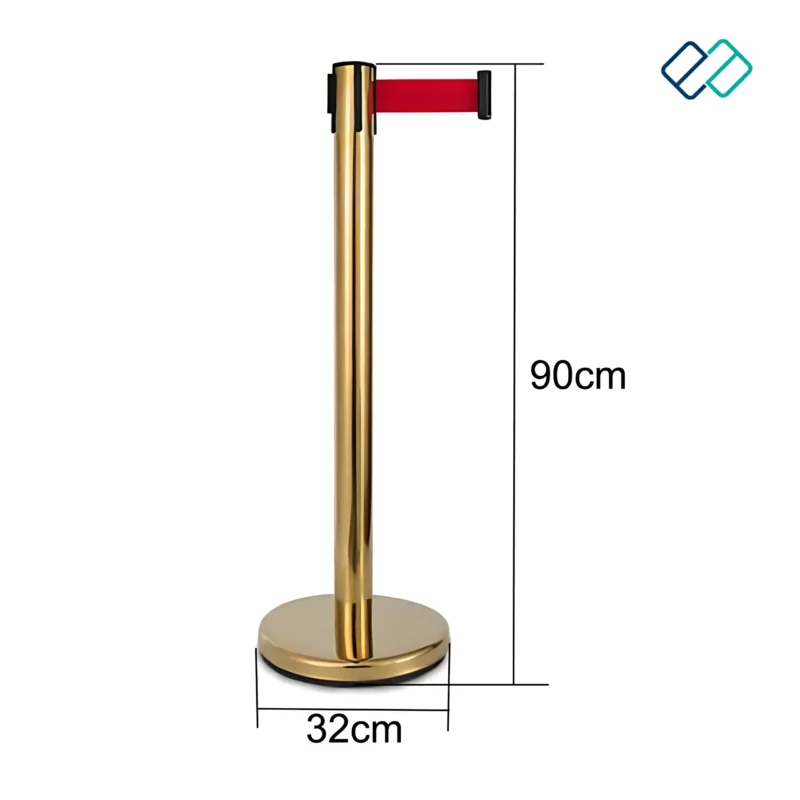 Retractable Belt Q manager Stand in Golden Color dimension