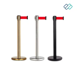 Retractable Belt Q manager Stand in Silver, Golden & Black Color