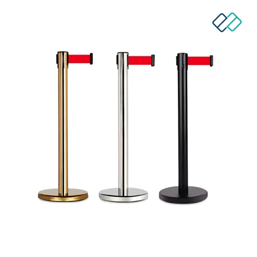 Retractable Belt Q manager Stand in Silver, Golden & Black Color