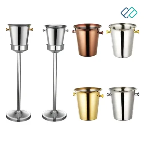 SS Wine Bottle Bucket with Stand in silver color