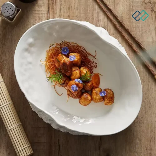 Luxury Rock Patterned Shell-Shaped Plate/ Soup Plate top view