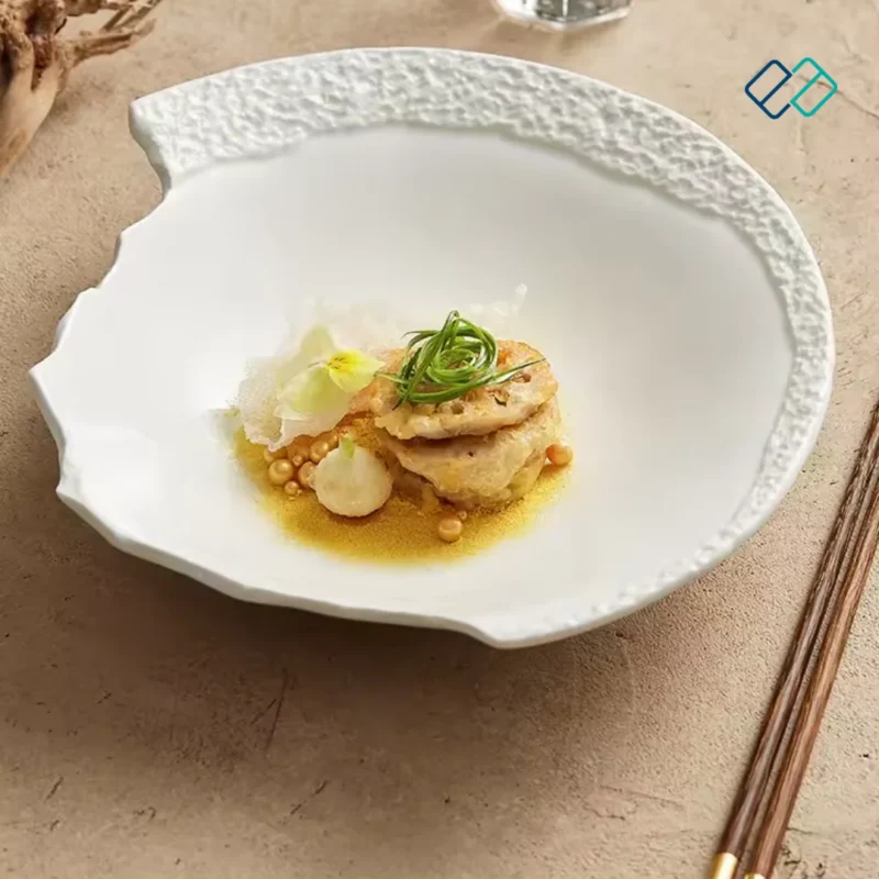 Unique Irregular White Dinner Plates / Salad Bowl