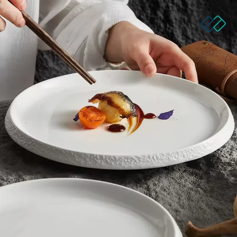 Rock Rim White Dinner Plate /Serving Plates side view