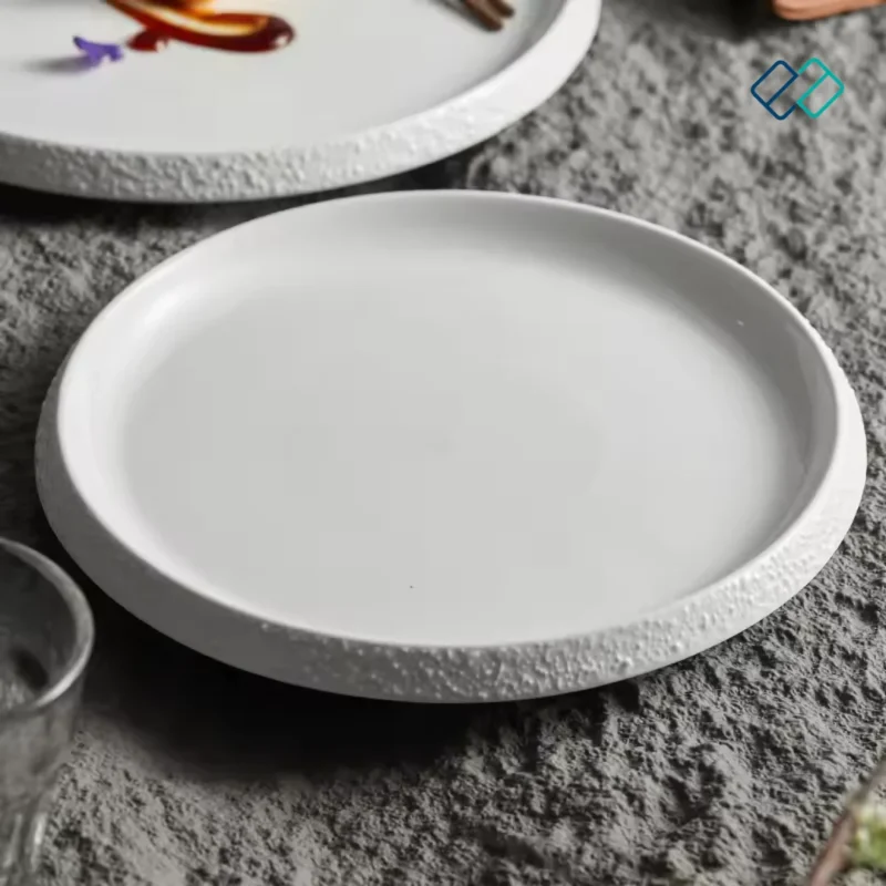 Rock Rim White Dinner Plate /Serving Plates plain plate image